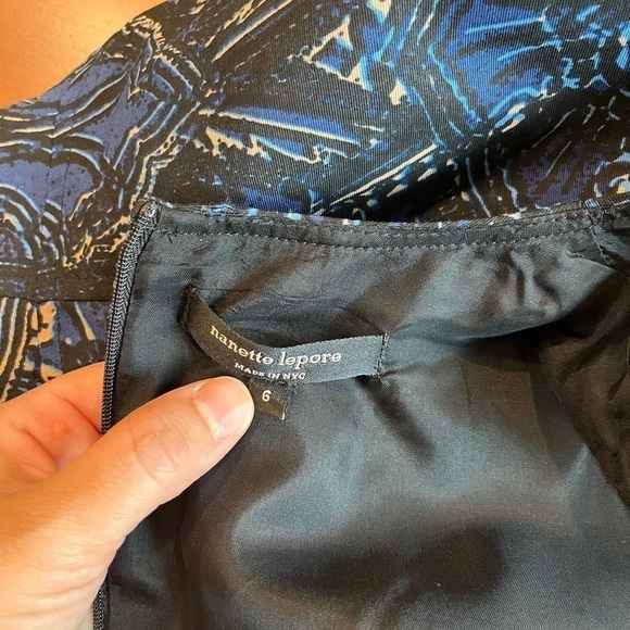 Nanette Lepore Women's Dress Sz 6 Blue Black Sleeveless Lined Fit & Flare Silk - Picture 5 of 10